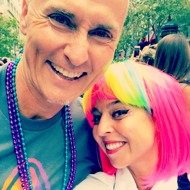 sharing a special moment in the parade with chip conley, a man i admire for the warmth and hospitality he exudes. 